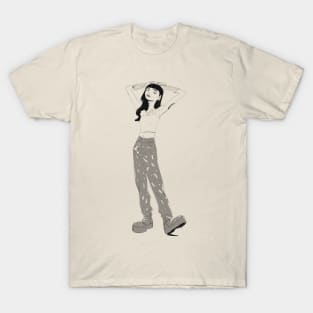 Girl illustration in black and white T-Shirt